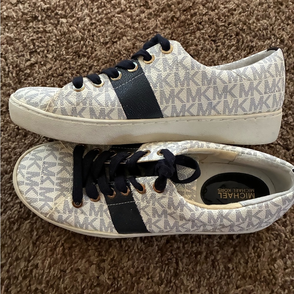 Michael Kors Navy and White Monogram Sneakers